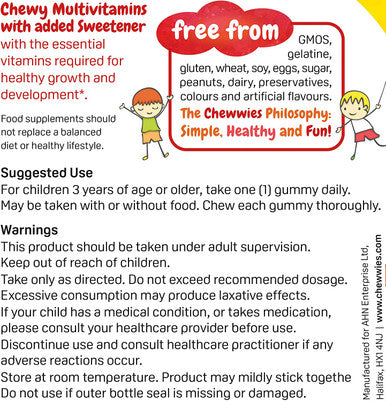 Chewwies Multivitamin - Chewable Vegan Gummies- Gelatin Free, Sugar Free, Halal & Gluten Free, Non-GMO - for Adults and Children Packed with Essential Vitamins and micronutrients (30 Day Supply)