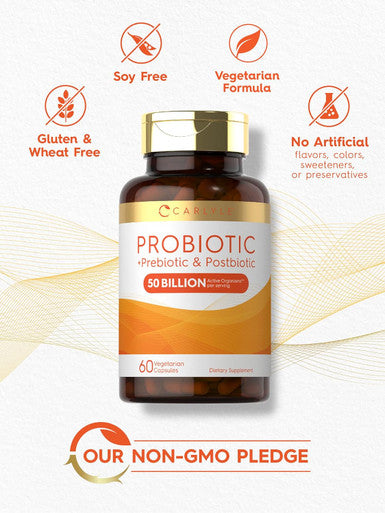 Carlyle Prebiotic Probiotic & Postbiotic | 50 Billion CFU 60 Powder Pills | 3 in 1 Supplement | Vegetarian Gluten & Non-GMO Formula