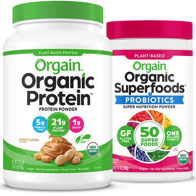 Orgain Bundle Berry Superfoods Powder and Peanut Butter Protein Powder Made without Gluten NonGMO