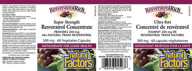 ResveratrolRich by Natural Factors Super Strength Resveratrol Concentrate Promotes Healthy Aging 60 capsules 60 servings
