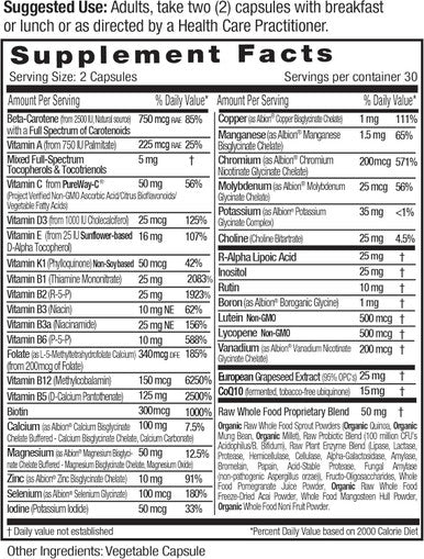 Emerald Labs Complete Premium Multi - Multivitamin For Digestive & Immune Support With Vitamin C As Pureway-C, B Vitamin Complex, Albion Chelated Zinc & More - 60 Vegetable Capsules (30-Day Supply)