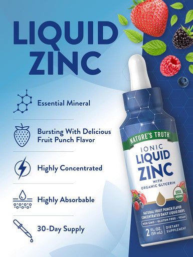 Nature'S Truth Ionic Liquid Zinc Supplement 2 Fl Oz With Organic Glycerin Usda Organic Vegan, Non-Gmo & Gluten Free