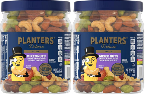 PLANTERS Deluxe Unsalted Mixed Nuts, Plant Based Protein, 34.5 Oz (1 Ct) | Mixed Nuts: Cashews, Almonds, Hazelnuts, Pecans, Pistachios. Snacks for Adults. Resealable Jar. Party Snack