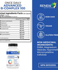 Renew Actives Vitamin B Complex 100: Advanced Comprehensive Wellness - 100% Of B1, B2, B3, B5, B-6, B-12. Promotes Normal Growth, Tissue Formation, & Liver Function - Essential For Health - 60 Caps