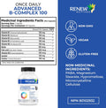 Renew Actives Vitamin B Complex 100: Advanced Comprehensive Wellness - 100% Of B1, B2, B3, B5, B-6, B-12. Promotes Normal Growth, Tissue Formation, & Liver Function - Essential For Health - 60 Caps
