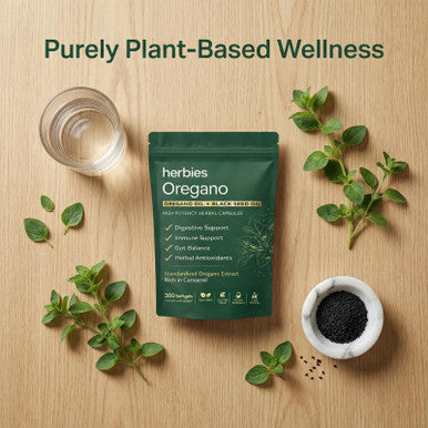 Herbies Oregano Oil Capsules Organic With Black Seed Oil 2 In 1 Herbal Formula 300 Softgels 6000Mg