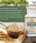 Panax Ginseng Korean Red Variety 4 Month Supply 240 Vegan Capsules 1000mg per Serving for Mood Cognitive Function and Energy Support by Double Wood Supplements