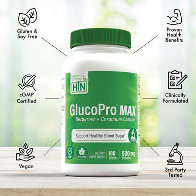 Health Thru Nutrition GlucoPro Max with Berberine Chromium and Cinnamon 180 Tablets