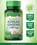Korean Ginseng Capsules | 75 Count | Standardized Extract from Ginseng Root | Non-GMO, Gluten Supplement | by Nature's Truth