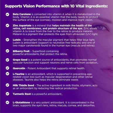 Eye Vitamins Supplement With Lutein, Bilberry, Beta Carotene, L-Taurine, Zinc And Quercetin, 90 Capsules, Supports Vision, Ocular And Macular Health, Helps Eyes Filter Blue Light