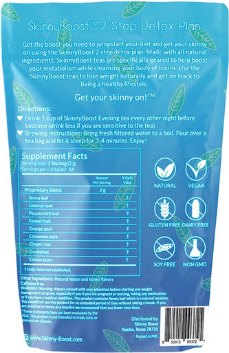 SkinnyBoost 28 Day Detox Tea Kit-1 Daytime Tea (28 Bags) 1 Evening Detox Tea (14 Bags) Non GMO, Vegan, Reduce Bloating, All Natural Detox and Cleanse
