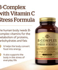 Solgar B-Complex With Vitamin C Stress Formula 250 Tablets - Energy Metabolism Nervous System & Immune Support - Non-Gmo Vegan Gluten Free Dairy Free Kosher Halal - 125 Servings