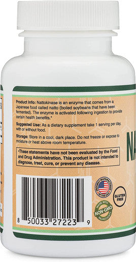 Nattokinase Supplement 4000 FU Servings 120 Capsules Derived from Japanese Natto for Cardiovascular and Blood Circulation Support by Double Wood Supplements
