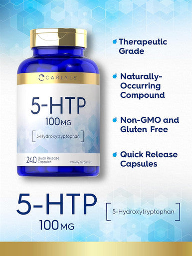 Carlyle 5HTP | 100mg | 240 Capsules | 5 Hydroxtryptophan | Non-GMO & Gluten Supplement