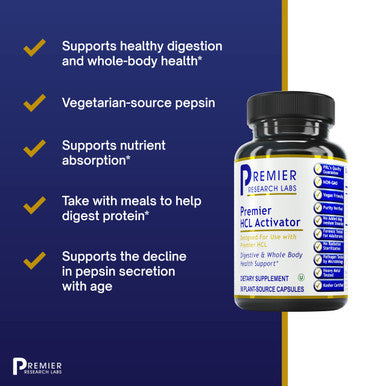 Premier Research Labs Hcl Activator - For Digestion & Digestive Aid - Vegetarian-Source Pepsin - With Tomato, Turmeric & Cinnamon