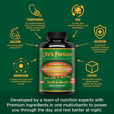 Life'S Fortune Multivitamin & Mineral, All Natural Energy Source Supplying Whole Food Concentrates, Antioxidants, Amino Acids, Enzymes, Trace Minerals & More, 180 Tab