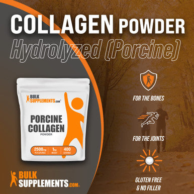 BulkSupplements Porcine Collagen Powder - Hydrolyzed Collagen Powder, Collagen Supplement - 2500mg of Porcine Collagen Peptides - Collagen Protein Powder (1 Kilogram - 2.2 lbs)