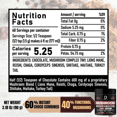 Dedicad Mushroom Chocolate Powder - Mushroom Hot Chocolate With Lion'S Mane, Reishi, Chaga, & More - Support For Immune System