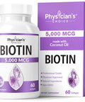 Biotin 5000 Mcg - With 100% Organic Coconut Oil - Biotin Supplement To Support For Hair Growth, Nail & Skin Health - Non-Gmo & Ve