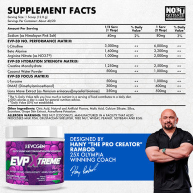 Evogen EVP 3D - Stim Free Pre Workout Powder for Men & Women | Sugar Free Non Stim Preworkout with Beta Alanine and Creatine for Energy & Pump | Juicy Grape | 40 Servings