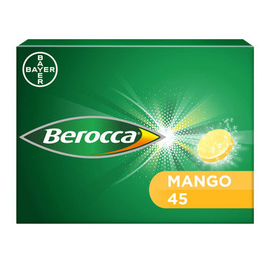 Berocca Vitamin C Effervescent Tablets with Magnesium Vitamin B12 and Vitamin B Complex Mango Flavour 1 Pack of 45 Tablets - 6 Weeks Supply