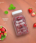 Marine Collagen Gummies - Wild-Caught Marine - Made with Organic Tapioca - High Potency Hydrolysed Marine Collagen Gummies - Type 1 Hydrolysed Collagen - Strawberry Flavour - 60 Gummies.