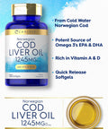 Carlyle Norwegian Cod Liver Oil With Epa & Dha | 1245Mg | 150 Softgels | Liquid Capsules | Non-Gmo & Gluten Free Supplement