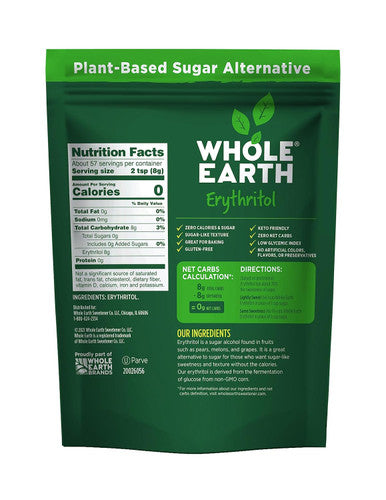 Whole Earth Sweetener Co. 100% Erythritol Sweetener (Keto Sweetener Natural Sugar Tive Baking Sugar Substitute Zero Calorie Sweetener Gluten Non-Gmo) 16 Oz