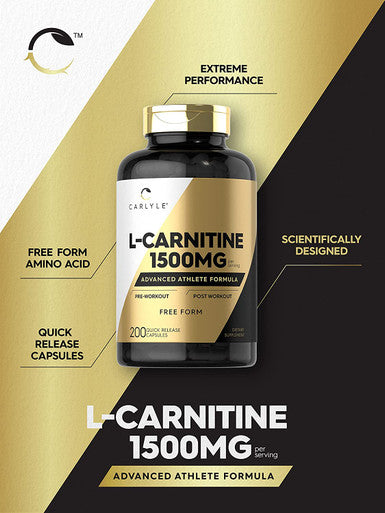 Carlyle L-Carnitine 1500mg | 200 Capsules | Advanced Athlete Formula | Workout Supplement | Non-GMO, Gluten Free