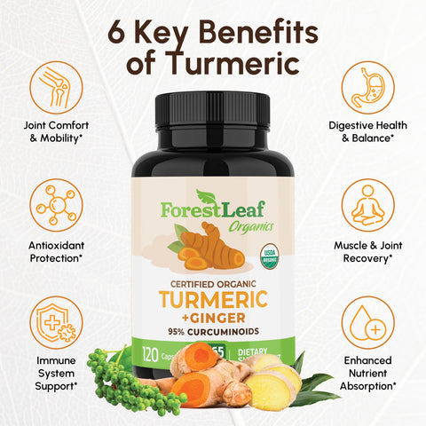 Forestleaf Turmeric Supplement Extra Strength 2265Mg - Turmeric Curcumin Supplement W/Bioperine Black Pepper - Tumeric And Ginger Supplements 95 Curcuminoids Supports Immune & Joint Health 120 Caps