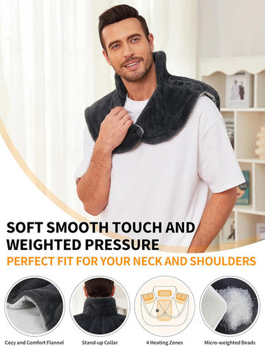 Heating Pad For Neck And Shoulders, Cordless Weighted Heated Neck Shoulder Wrap With Battery, Portable Electric Neck And Shoulder Heat Pad With 3 Heat Settings, 16'' X 20'', 2.6Lbs