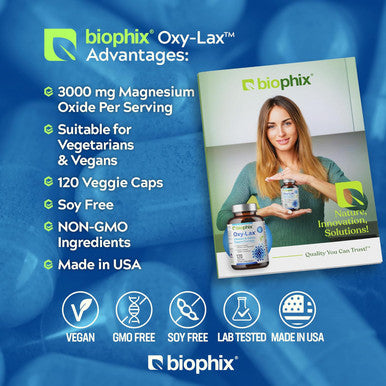 Biophix Oxy-Lax 750 Mg 120 Vcaps - Natural Magnesium Oxide Oxygen Based Colon Cleanse Gentle Laxative Supports Healthy Digestive Tract Regularity