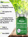 tnvitamins Tinnicare: A Comprehensive Ear-Ringing Relief Formula with Lemon Bioflavonoids, Vitamin C, & Vitamins B1, B2, B6, & B12 | 90 Caplets