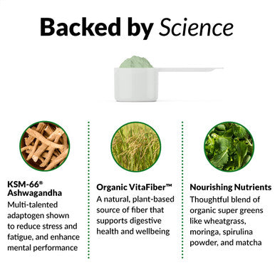 Force Factor Organics Greens Superfood Powder for Relief and Daily Wellness, Greens Powder with KSM-66 Ashwagan, Moringa, Spirulina Powder, Vegan and Non-GMO, Fresh Apple, 30 Servings