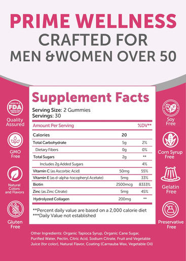 Lunakai Usa Made Collagen Gummies For Women & Men Over 50, Biotin & Vitamin C, Supports Skin Elasticity, Hair & Nail Strength, Joint Support, 60Ct