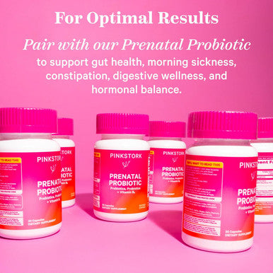 Pink Stork Premium Prenatal Vitamin for Women - Organic Whole-Food Ingredients Multivitamin & Probiotics - Morning Sickness Digestion & Energy - Folate B6 & Iron - 60 Capsules