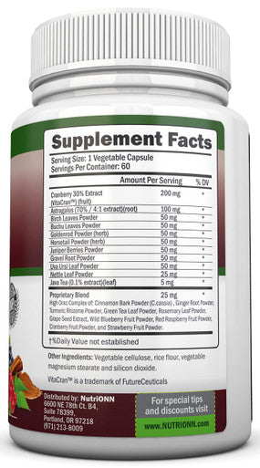KIDNEY CLEANSE - Detox and Support For Urinary Tract, Bladder and Kidneys - All Herbal Supplement Formula With Organic Cranberry, Astragalus, Turmeric, Goldenrod, Gravel Root, Juniper and More