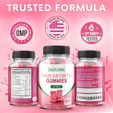 Built Nature Hair Vitamins - Ultra Strength Biotin 5000 Mcg With Vitamins C, E, D & B12 - Supports Hair Growth, Strength & Health - Vegetarian, Non-Gmo, Gluten-Free Gummy Supplement - Biotin For Women, 60 Gummies