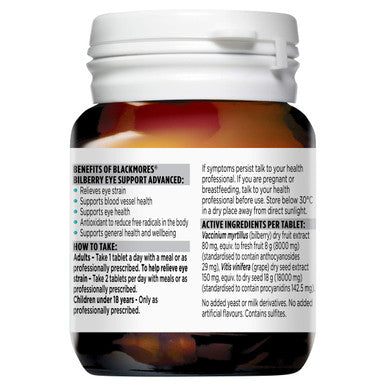 Blackmores Bilberry Eye Support 30 Tablets