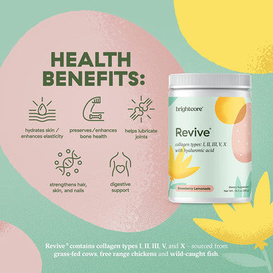 Brightcore Nutrition Revive Multi Collagen Protein Powder Strawberry Lemonade Flavor 30 Servings