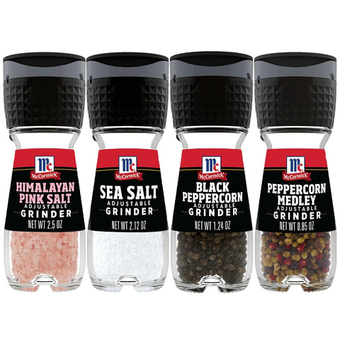 McCormick Grinder Essentials Variety Pack, Non GMO, Varieties Include Black Peppercorn, Himalayan Pink Salt, Peppercorn Medley & Sea Salt, 6.47 oz