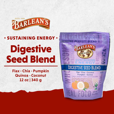 Barlean's Organic Digestive Seed Blend Fiber Supplement With Whole Chia Ground Flax And Pumpkin Seeds Quinoa And Coconut Rich In Omega 3 & Dietary Fiber 12 Oz