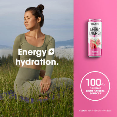 Optimum Nutrition Amino Energy Drink + Electrolytes For Hydration - Sugar Free Amino Acids Bcaa Keto Friendly Sparkling Drink - Watermelon 12 Fl Oz (Pack Of 12) - Packaging May Vary