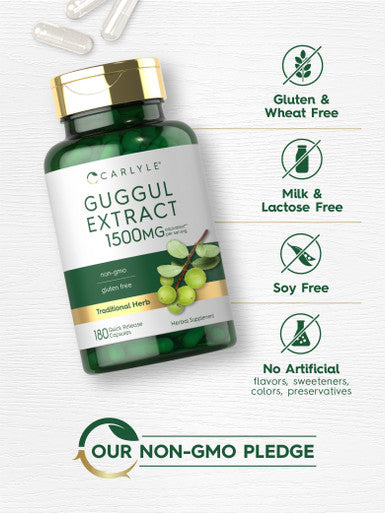 Guggul Extract 1500Mg | 180 Capsules | Guggulsterone Supplement | Non-Gmo And Gluten Free | By Carlyle