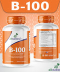 Aitnaturals Vitamin B-100 (100 Capsules) | Enriched B complex (B1 B2 B3 B5 B6 B7 B9 & B12) for Energy Production Mood & vitality Immune support Healthy Hair Skin Nails & Cognitive function