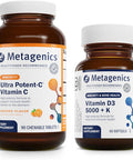 Metagenics Bundle - Ultra Potent-C Chewable & D3 5000 + K - 90 Tablets of Ultra Potent-C Chewable for Immune & Antioxidant Support - 60 Softgels of D3 5000 + K for Immune Heart & Bone Health