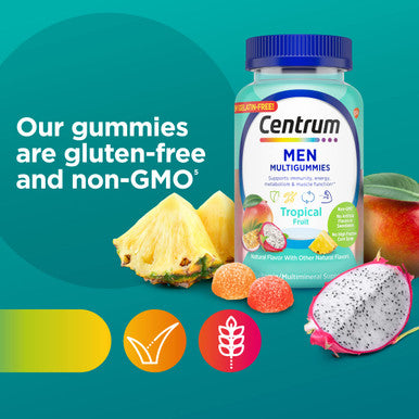 Centrum Men'S Multivitamin Gummies Tropical Fruit Flavors Made From Natural Flavors 100 Count 50 Day Supply