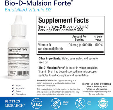 Biotics Research Bio-D-Mulsion Forte Vitamin D - 2000 Iu - 50mcg 1 Fl Oz