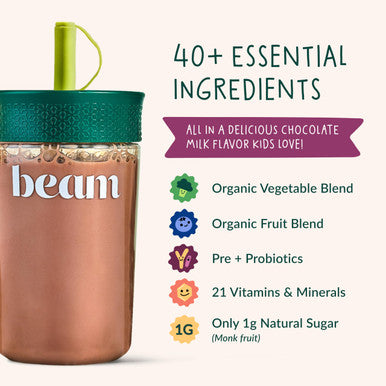 Beam Kids Multivitamin Powder Kids Vitamins with Greens Probiotic & Prebiotic Immune Support for Children & Toddlers No Artificial Sweeteners for Picky Eaters 20 Servings Chocolate Flavor