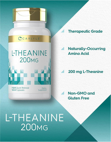 Carlyle L-Theanine 200mg Supplement | 120 Capsules | Non-GMO Gluten